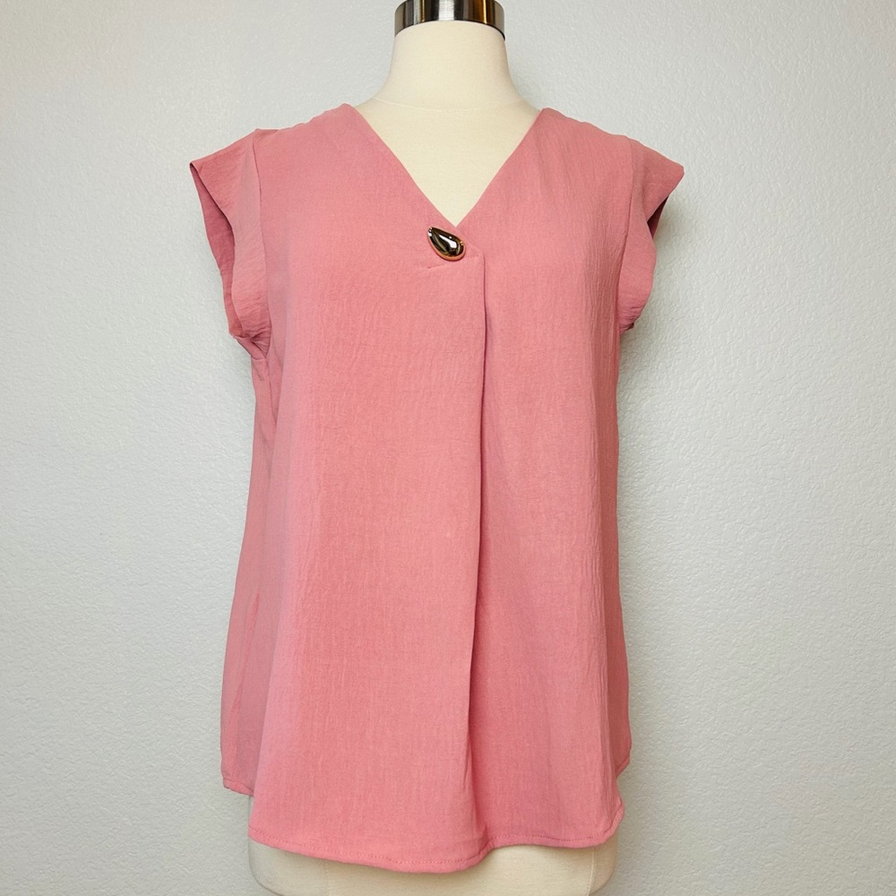 NWT AZ Fashion Blouse Women's L/XL Pink Relaxed Fit Cap Sleeve Vacation Cruise